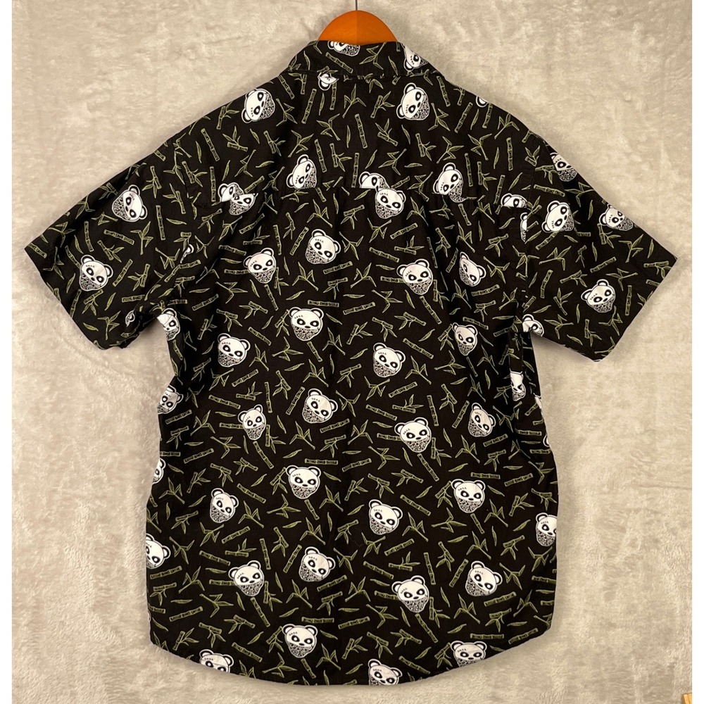 VSTR Mens Indie Sleeze Button Down Shirt  L Panda Bandana Bamboo Black Large AOP - Picture 3 of 7